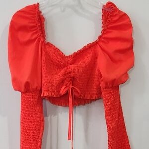 O. Vianca Orange Red Ruched Women's Top